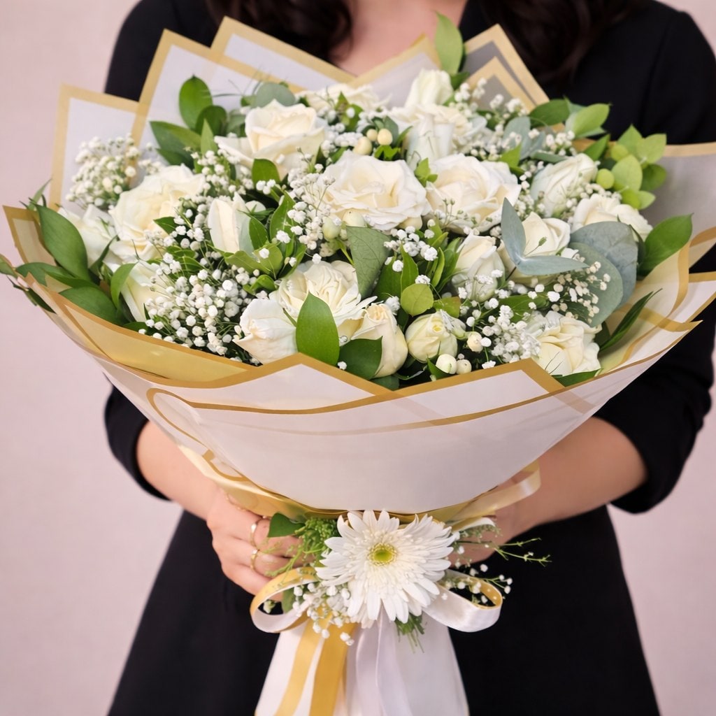 Zarif Beyaz Gül Buketi