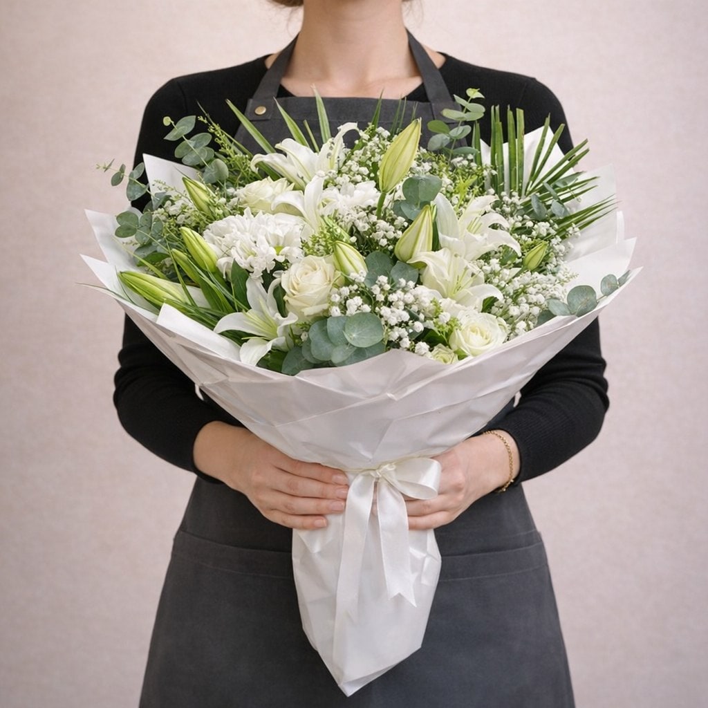 Beyaz Kazabilanka Gül Buketi